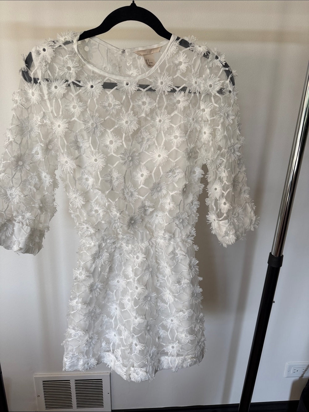 H&M White 3D Floral Lace Jumpsuit Romper